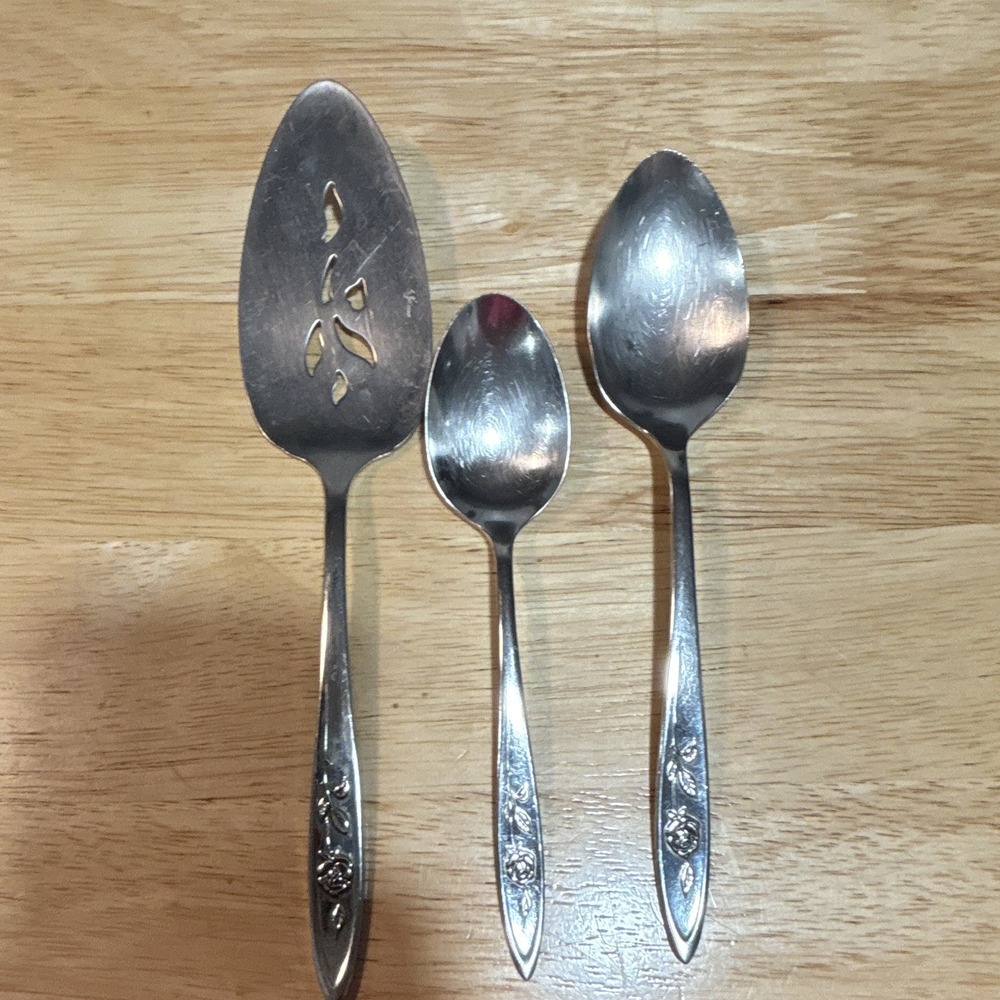 Oneida Community "My Rose" Stainless Steel , 2 Serving Spoons & 1 Pie Server